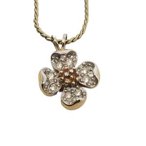 CROWN TRIFARI RARE 1955 GOLDTONE ROPE CHAIN & CRYSTAL FLOWER PENDANT NECKLACE